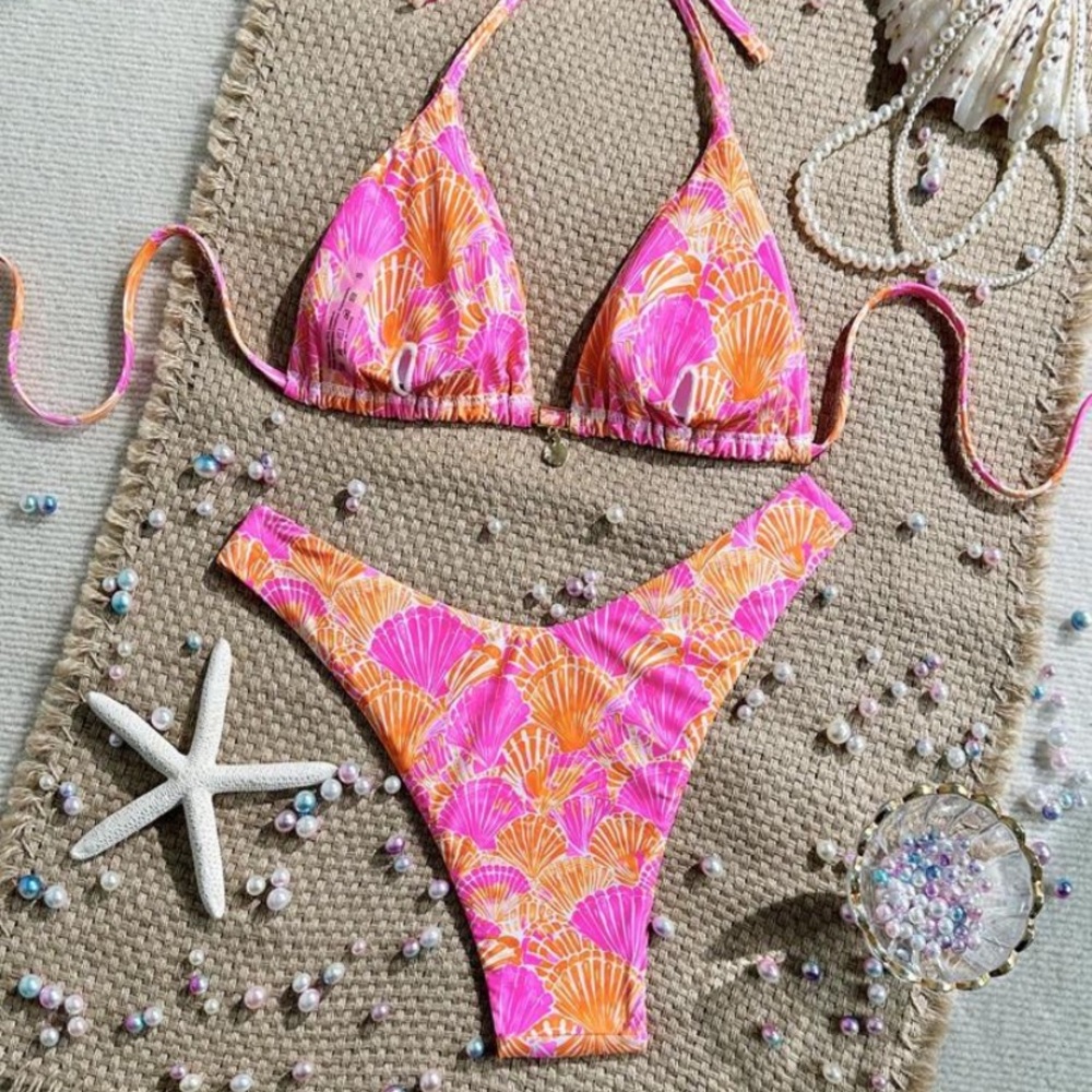 Pink and Orange Bikini Set L (8/10) large women brand new swimsuit SHEIN - Picture 2 of 3